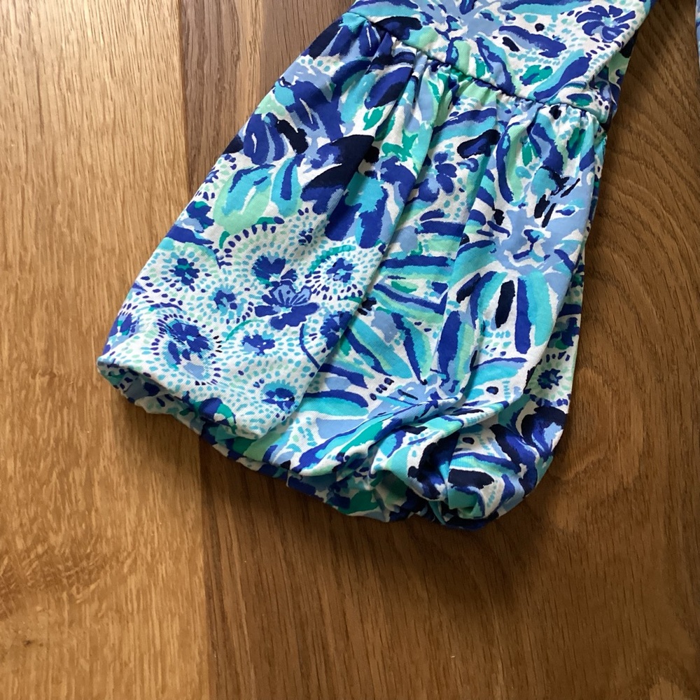 Lilly Pulitzer Carlile Small Blue Iris High Mainten Blouson Sleeve Pima Beach - Picture 5 of 12